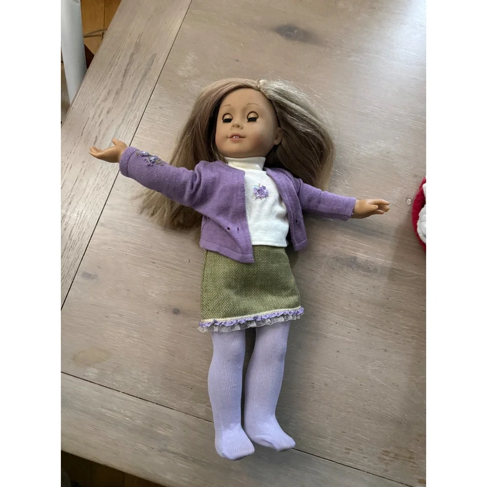 American Girl Truly Me Doll Blonde Hair Blue Eyes Purple Cardigan Skirt Outfit